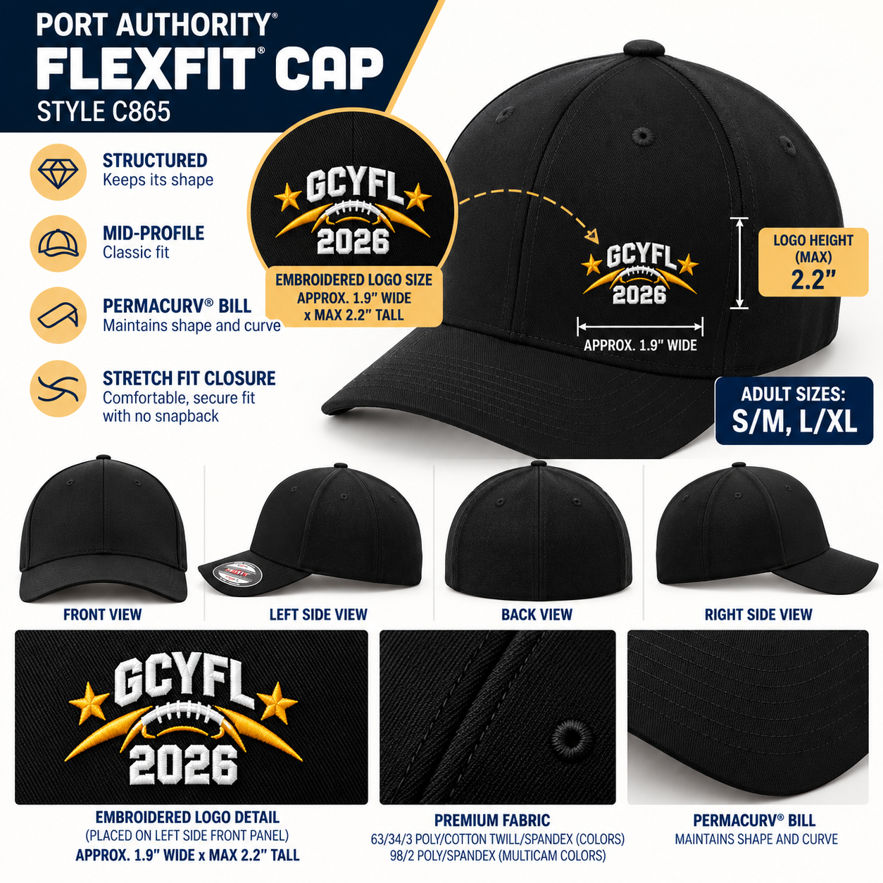 Official GCYFL Superbowl Fitted Embroidered Hat 1.0