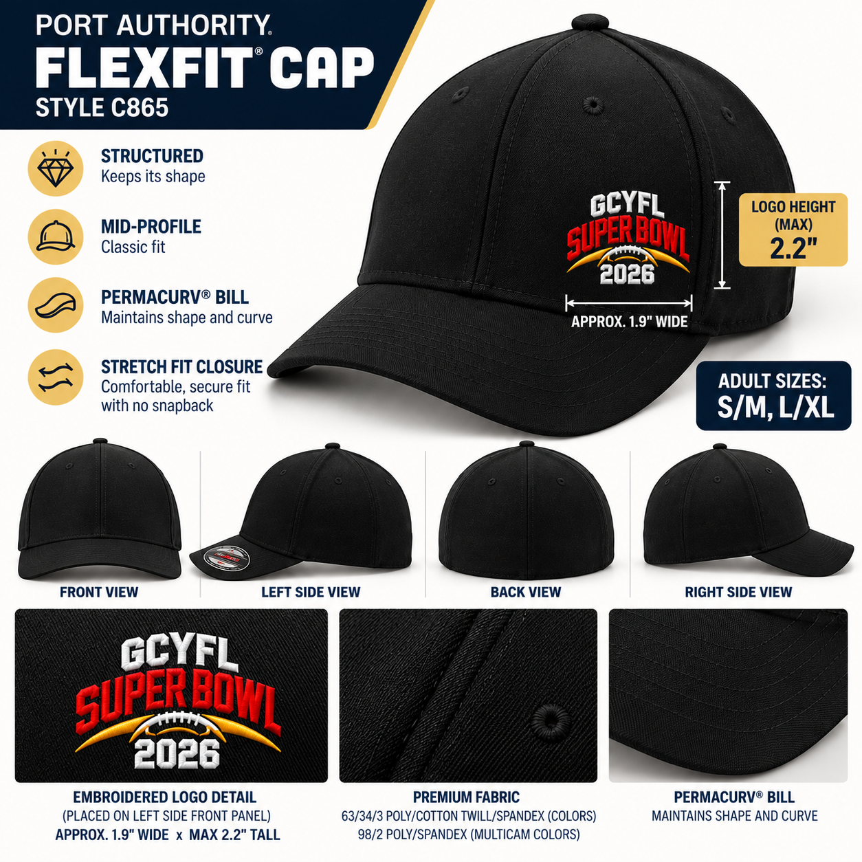 Official GCYFL Superbowl Fitted Embroidered Hat 2.0