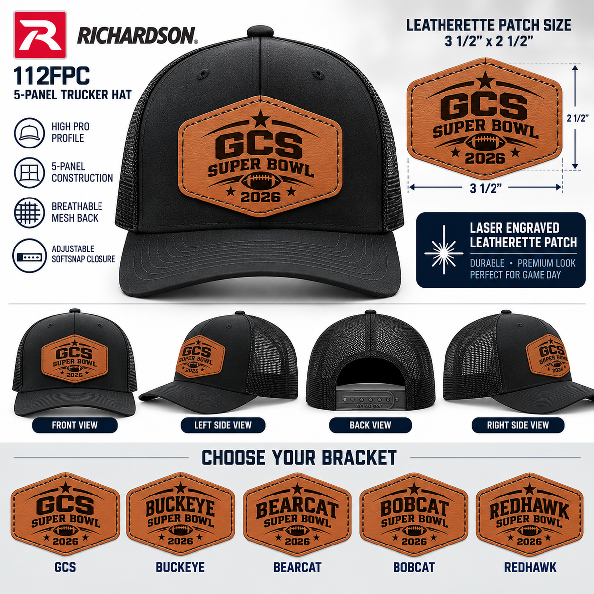 Official GCYFL GCS Superbowl Trucker leatherette patch Hat